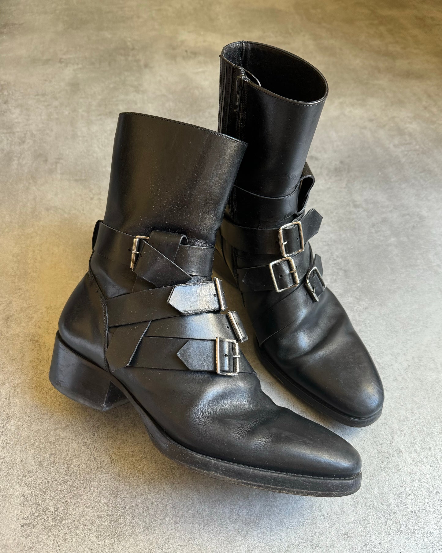 AW2012 Dsquared2 Black Strapped Buckles Combat Ankle Leather Boots (42) - 2