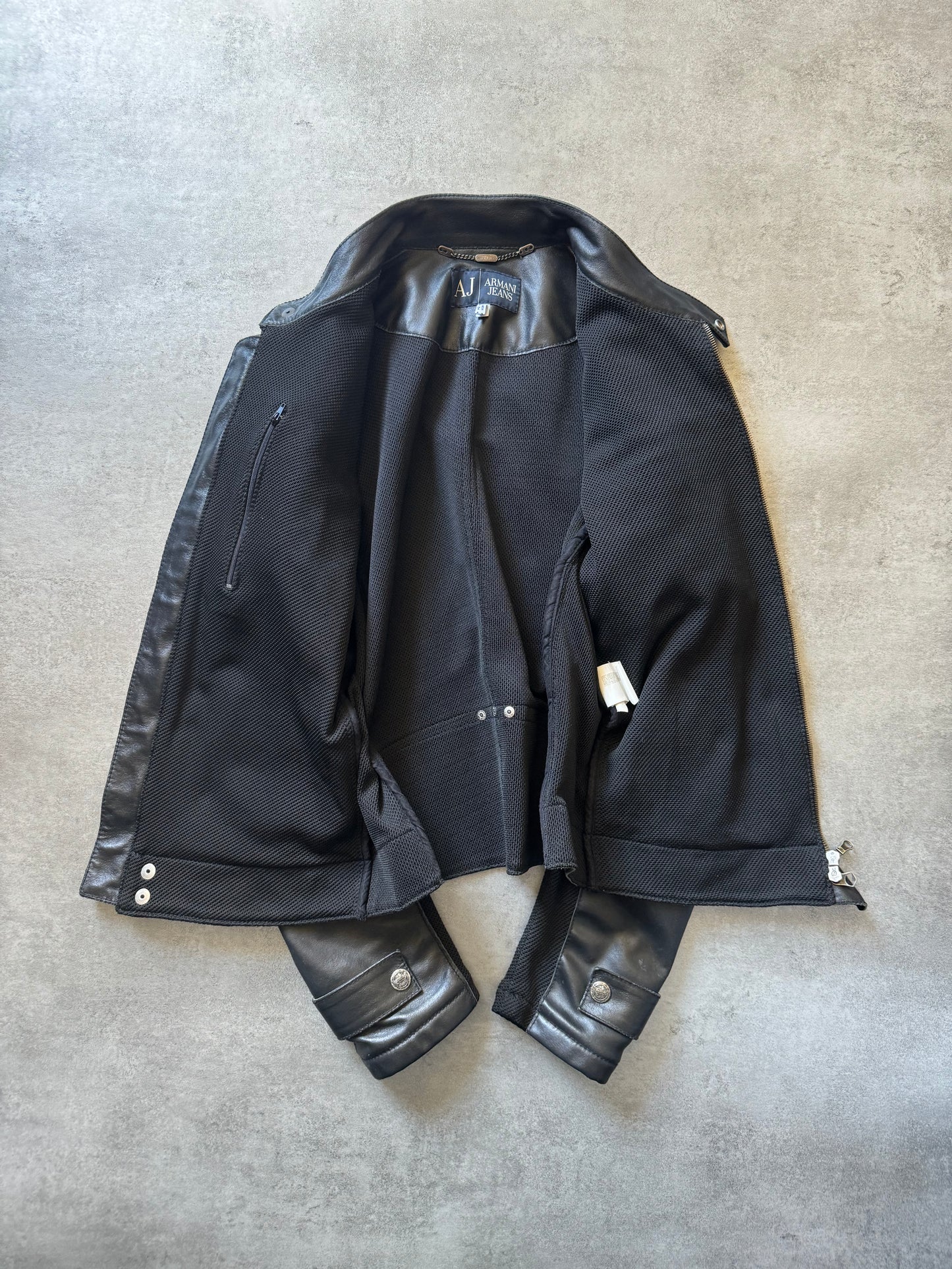 2000s Armani Black Hybrid Structured Biker Leather Jacket (M) - 3