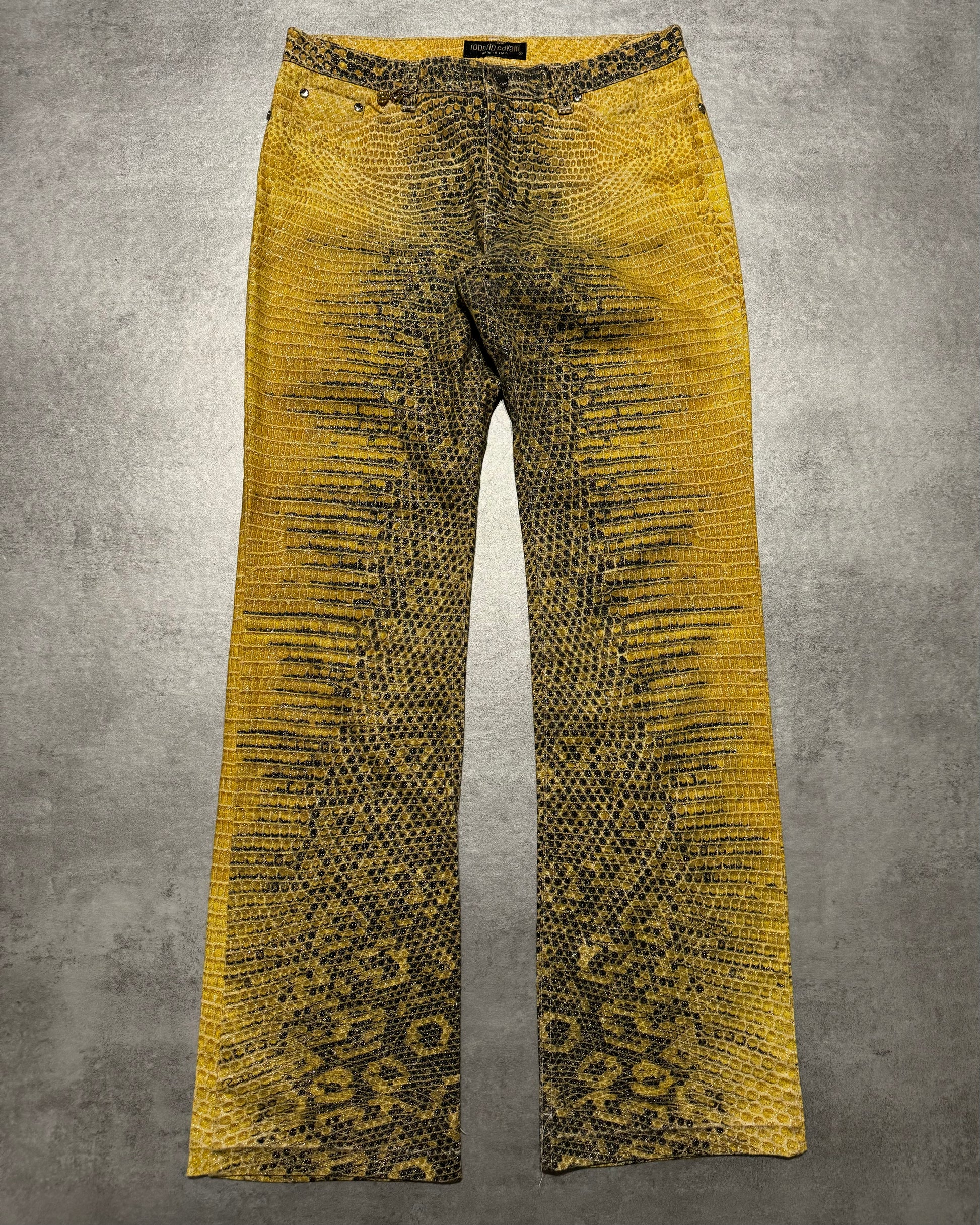 1990s Roberto Cavalli Bees Yellow Scales Pants (S) - 1