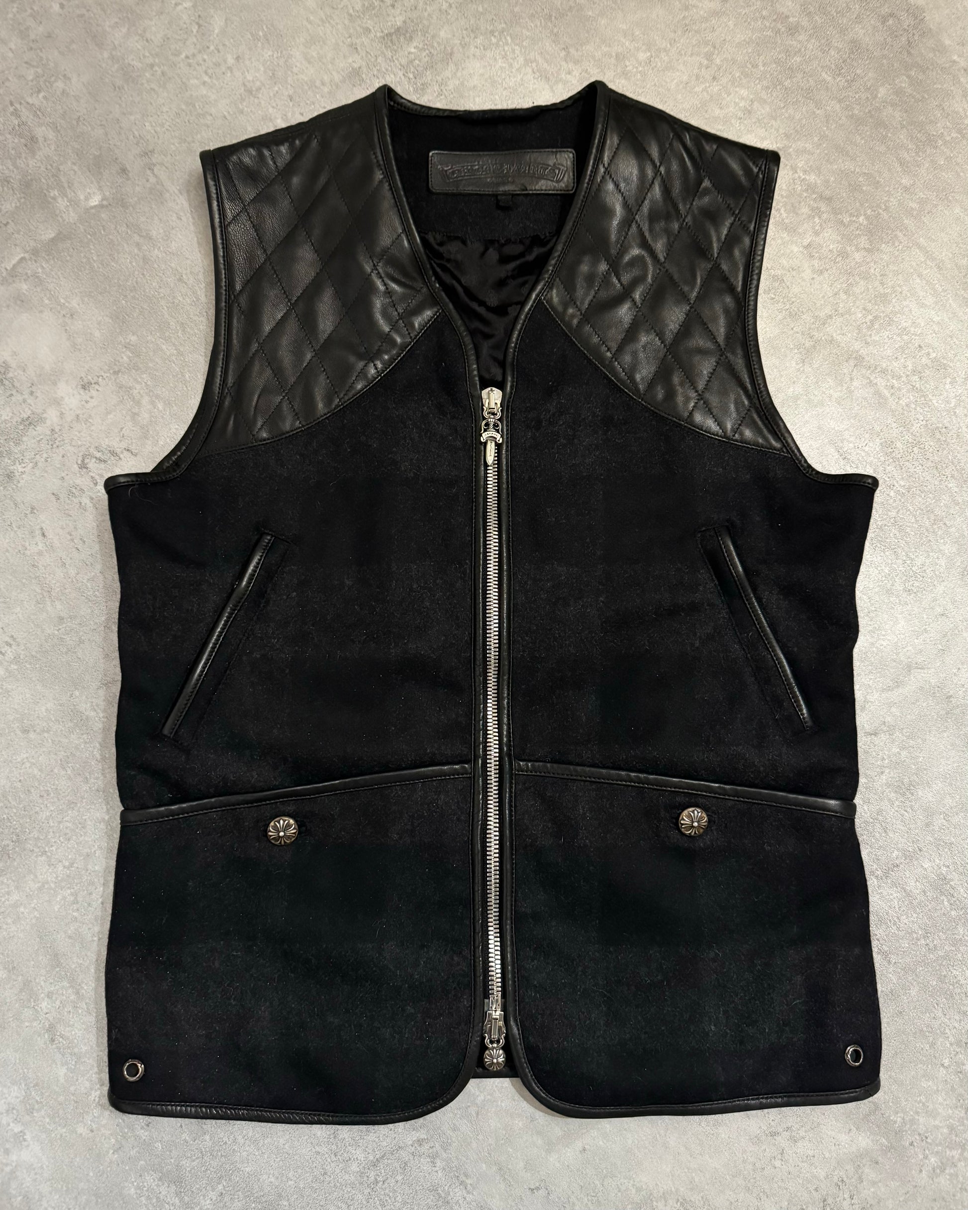 Chrome Hearts Quilted Leather Waistcoat Vest (S/M) - 1