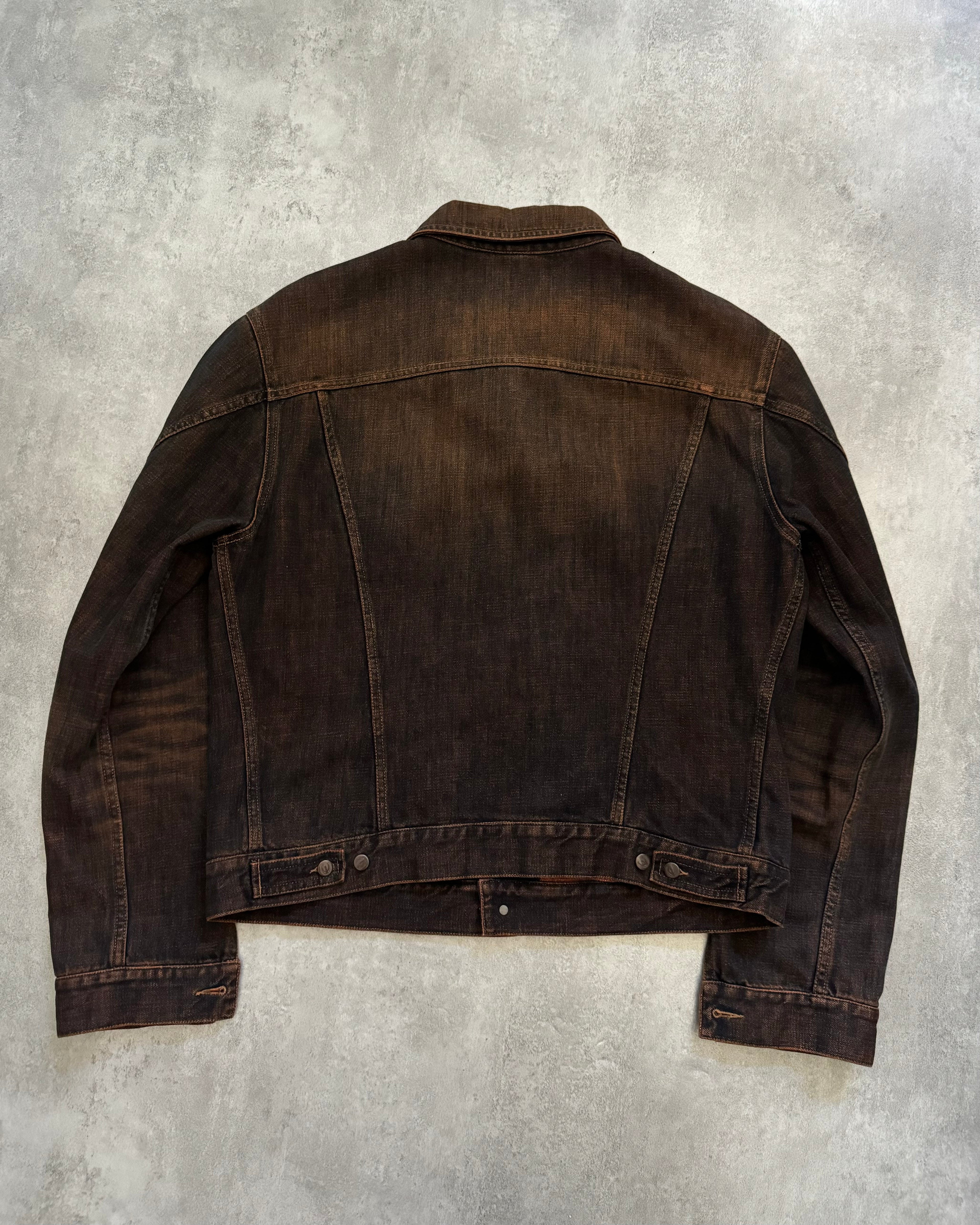 2000s Cavalli Eroded Twilight Denim Eroded Navy Orange Jacket  (L) - 4