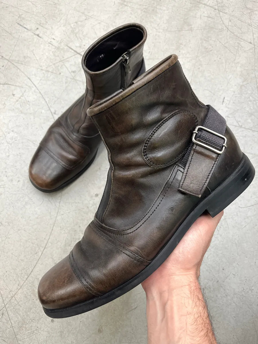 AW2014 Miu Miu Back Strap Padded Brown Leather Boots skLhEufv 0
