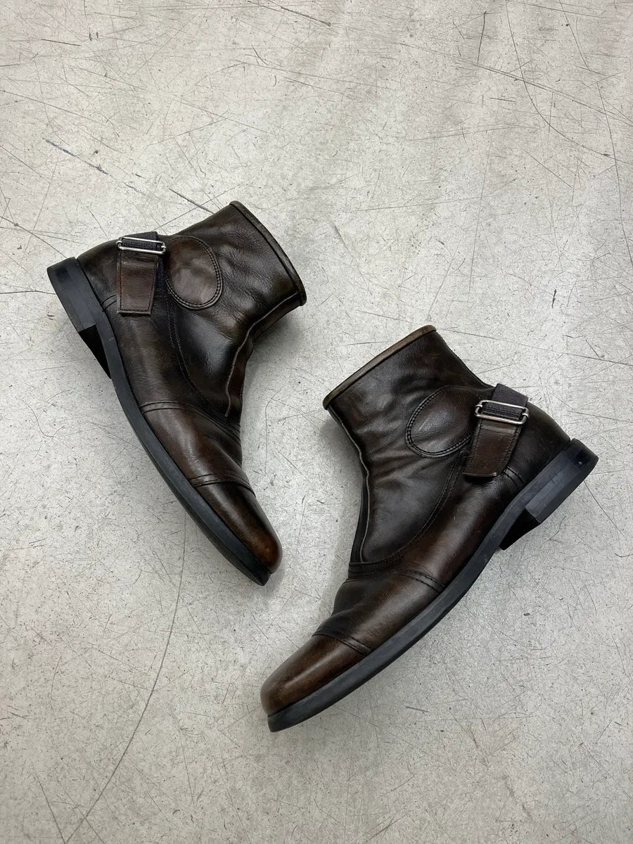 AW2014 Miu Miu Back Strap Padded Brown Leather Boots skLhEufv 1