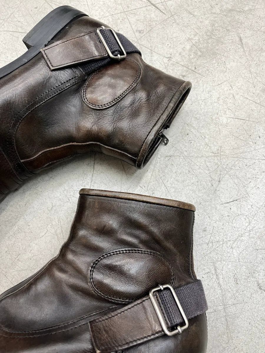 AW2014 Miu Miu Back Strap Padded Brown Leather Boots skLhEufv 3