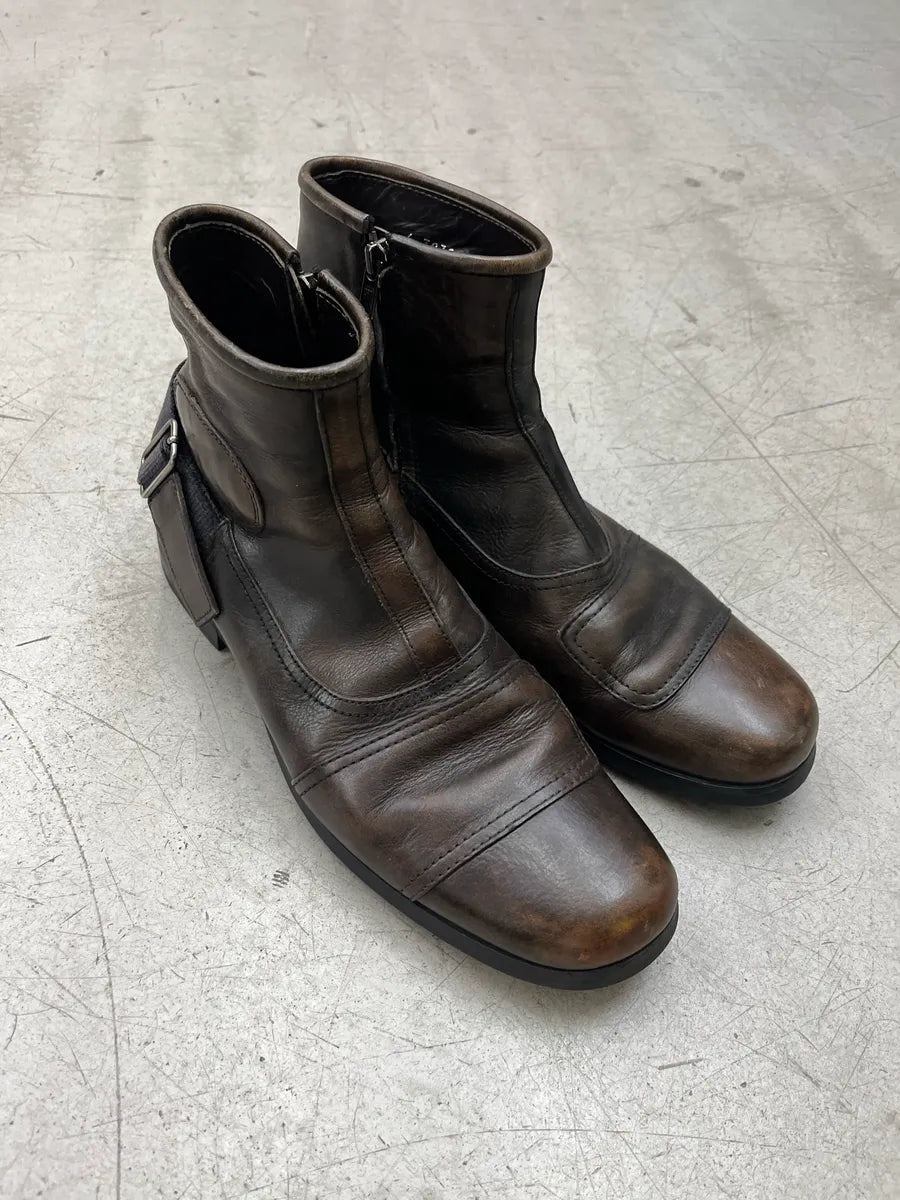 AW2014 Miu Miu Back Strap Padded Brown Leather Boots skLhEufv 5