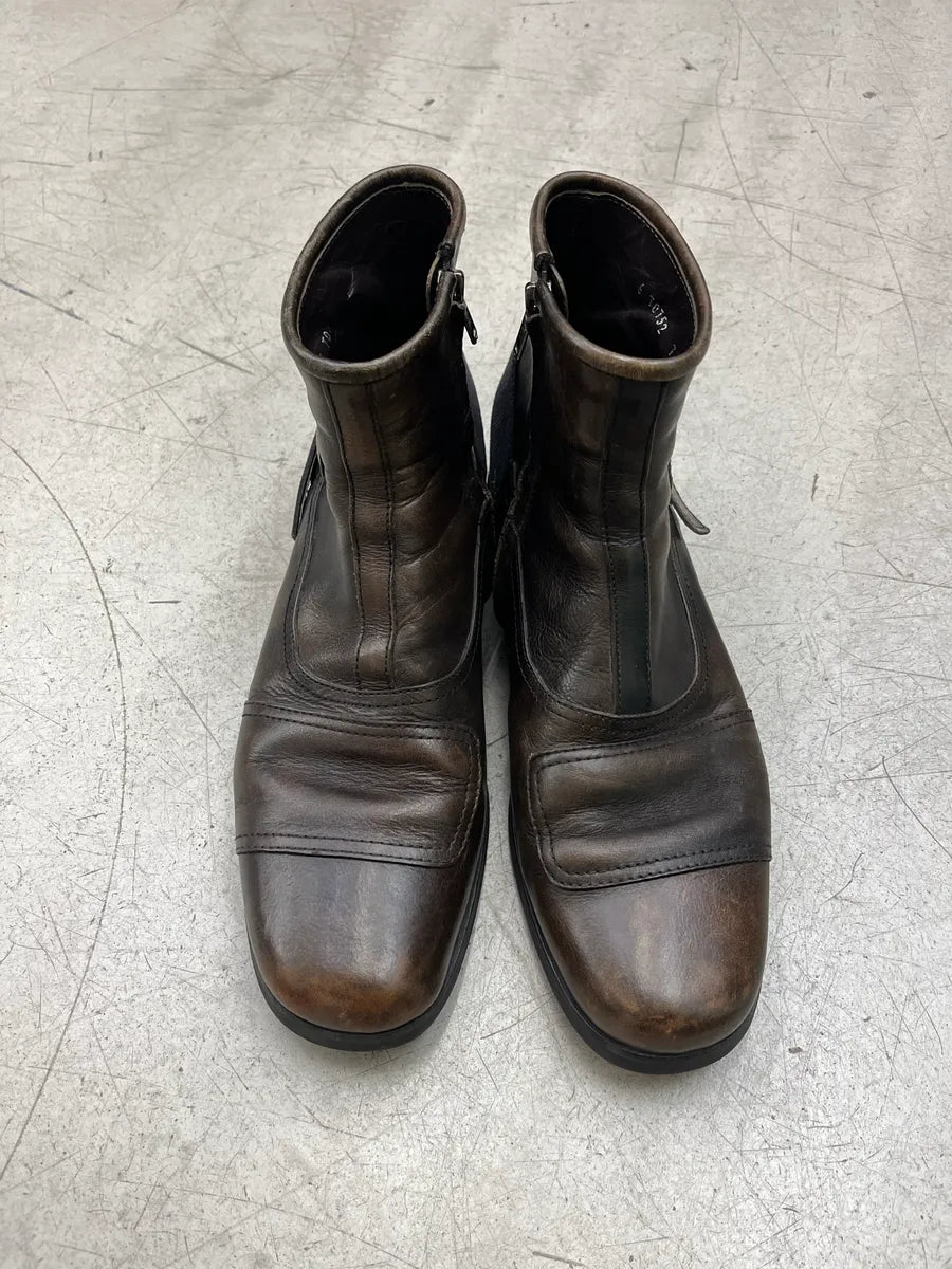AW2014 Miu Miu Back Strap Padded Brown Leather Boots skLhEufv 6