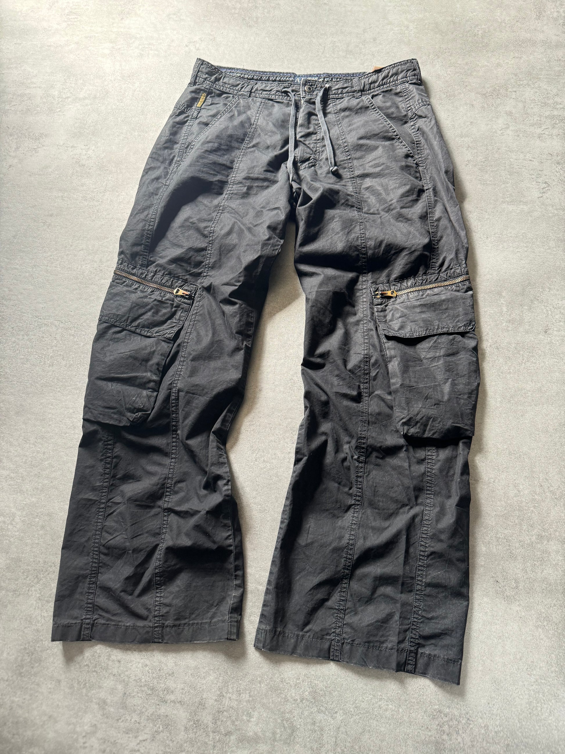 2000s Armani Wide Black Cargo Pants  (M) - 7