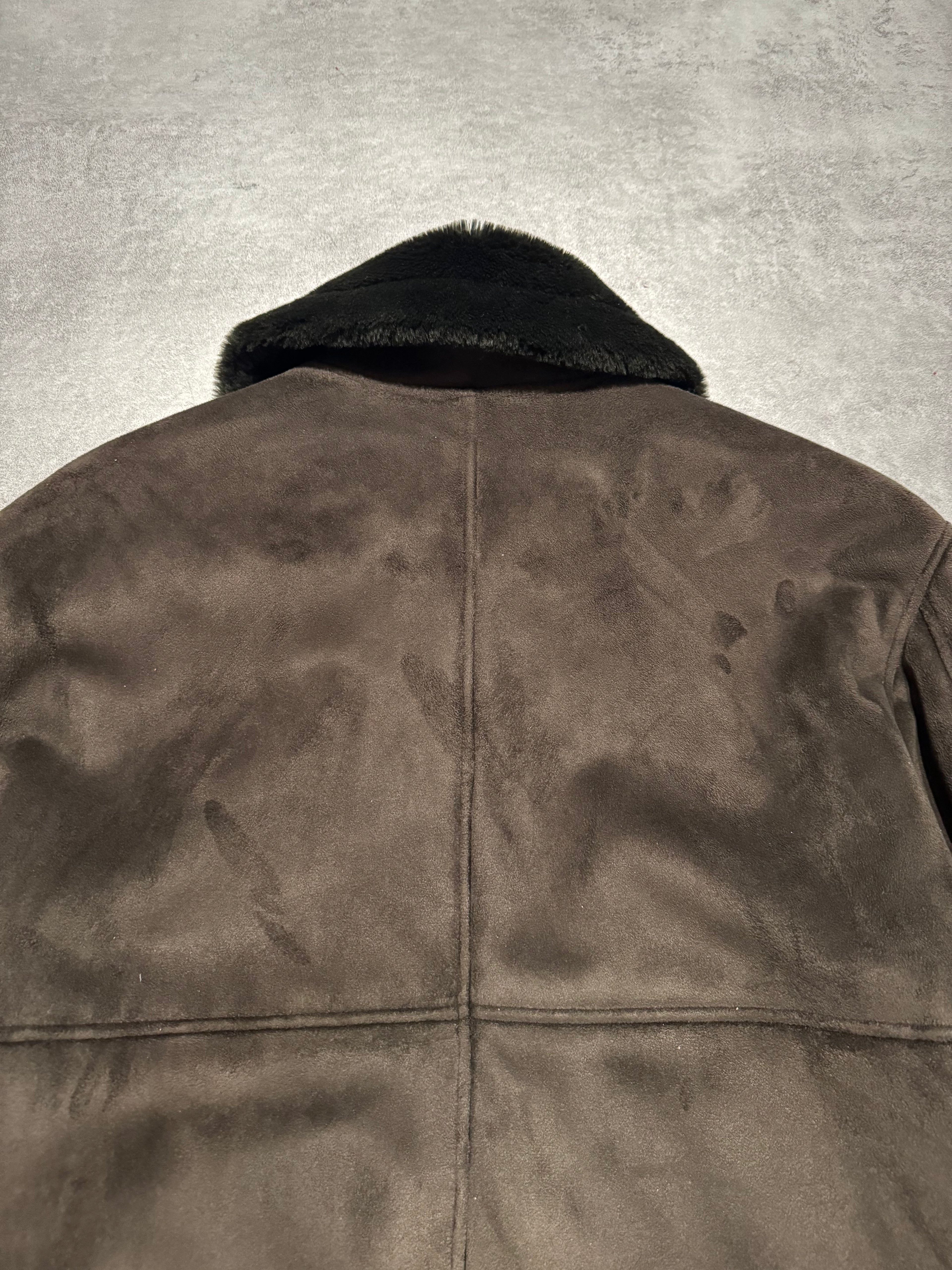 2000s Balmain Brown Faux Fur Shearling Aviator Jacket (L) - 6