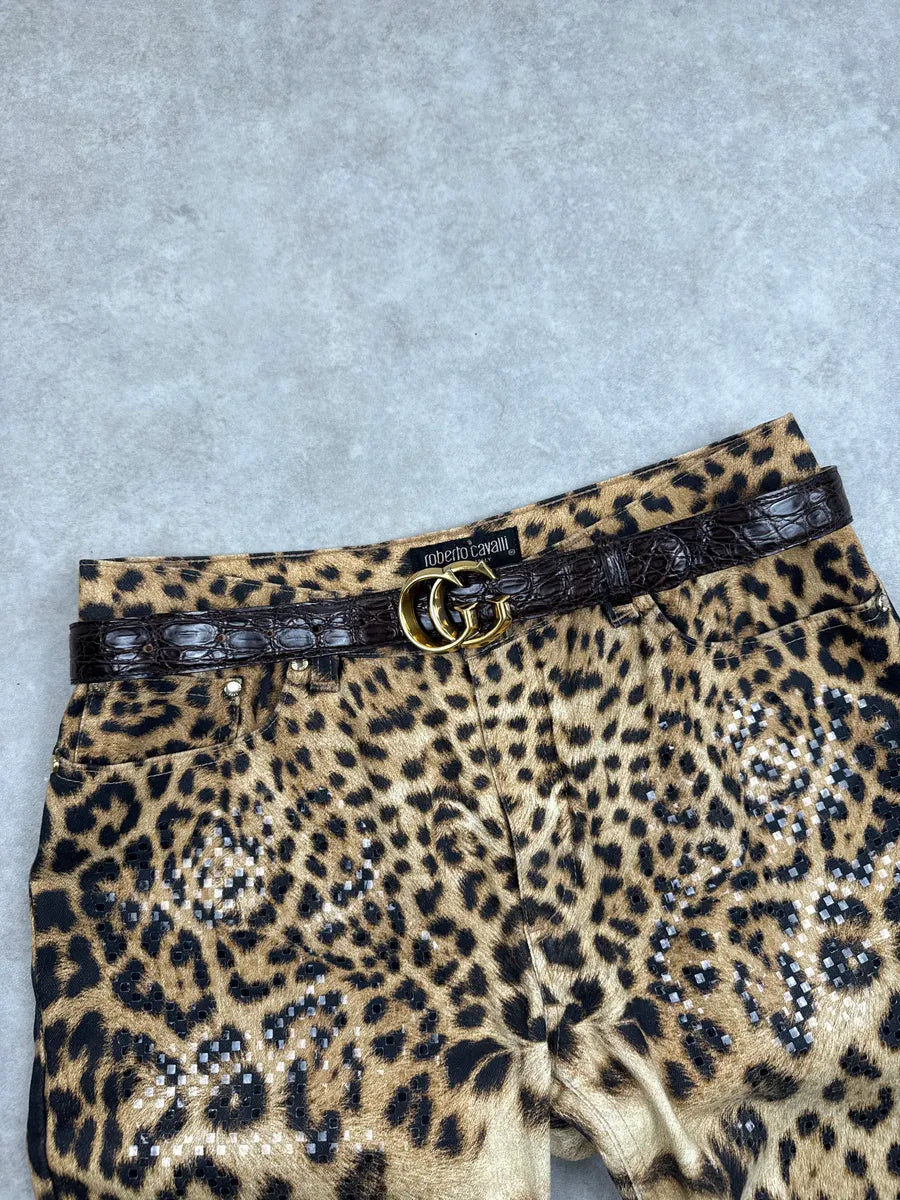 Gucci Brown Leather Crocodile GG Buckle Belt smmgSNPy 0