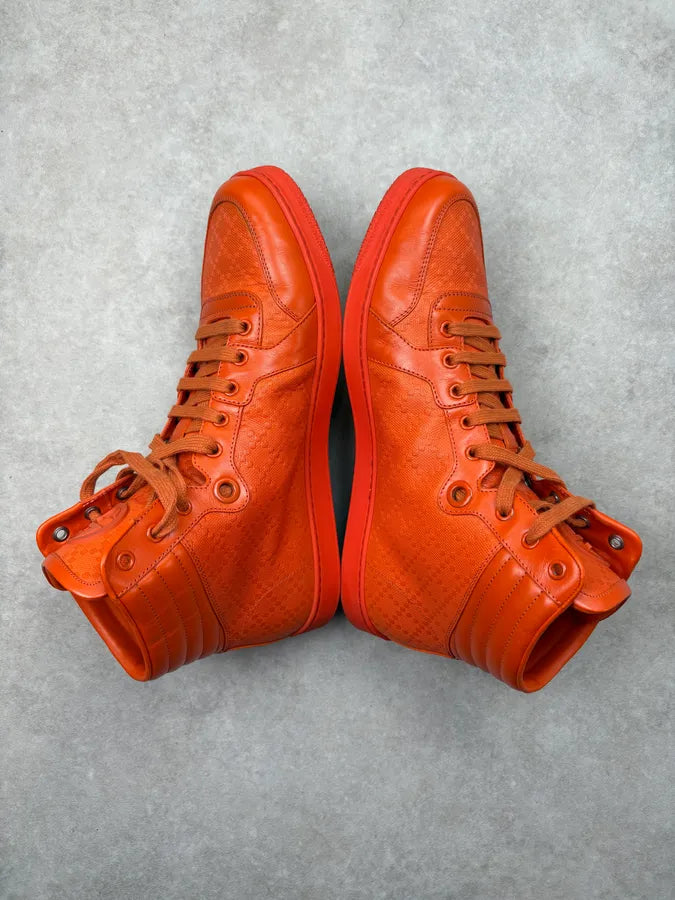Gucci Orange Monogram High Sneakers PwkMkGl 4