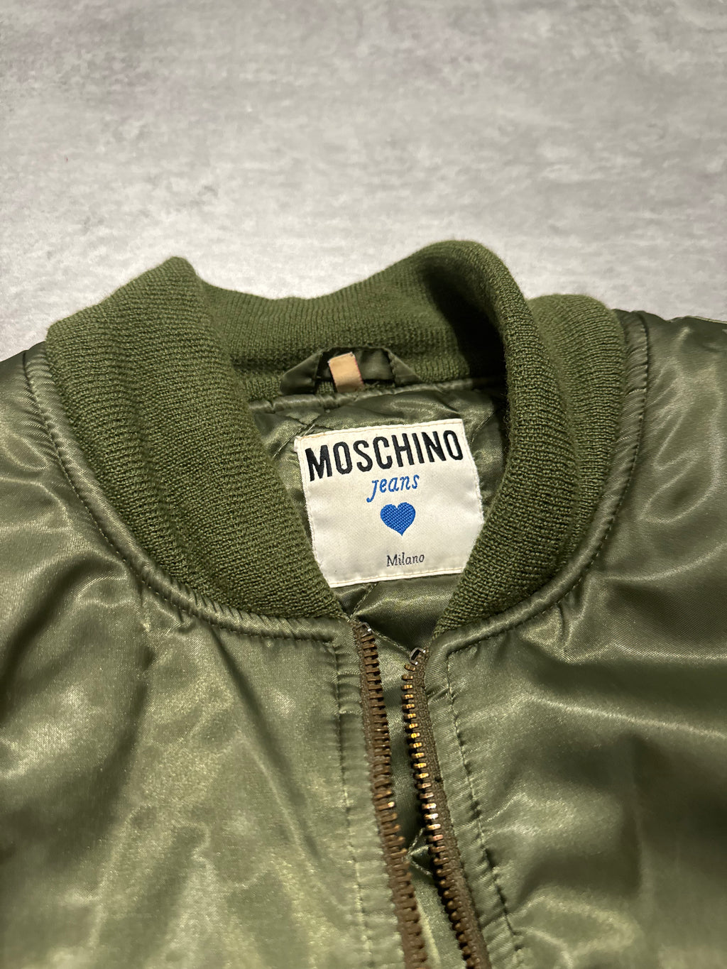 1990s Moschino Olive Nylon Italian Aero Bomber Jacket (M/L) - 9