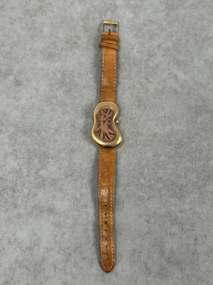 Softwatch Salvador Dali Pink Gold Leather Melting Clock Watch nKeXcla 0