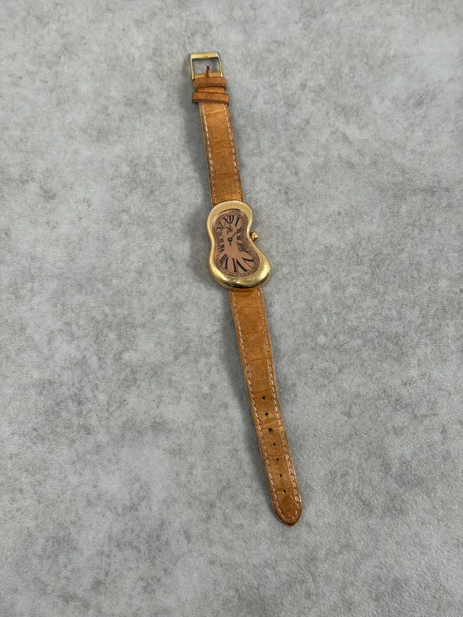 Softwatch Salvador Dali Pink Gold Leather Melting Clock Watch nKeXcla 4