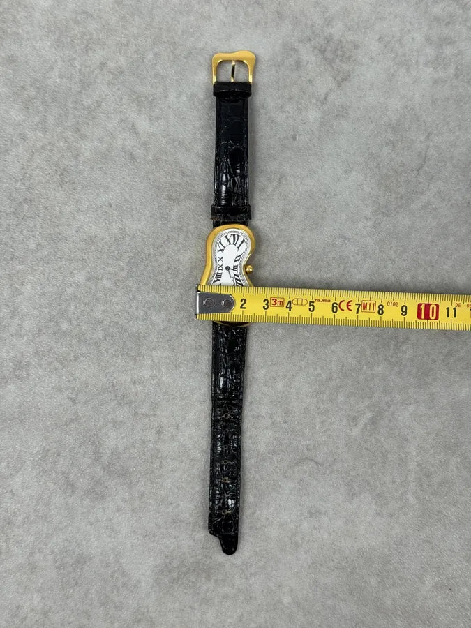 Softwatch Salvatore Dali Black Leather Melting Gold Dial Watch TPxVOyx 10