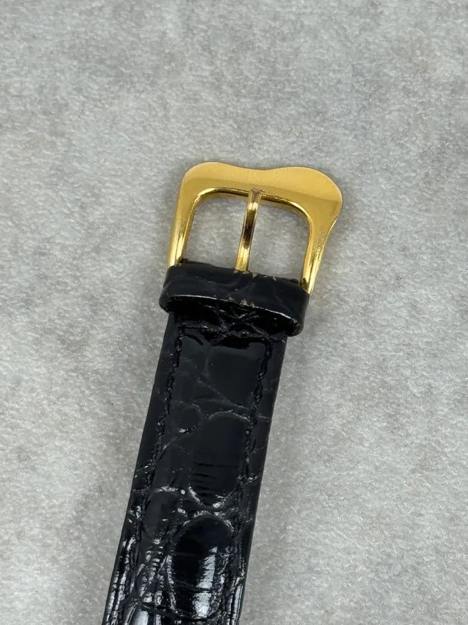 Softwatch Salvatore Dali Black Leather Melting Gold Dial Watch TPxVOyx 11