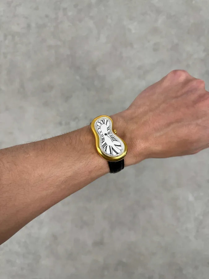 Softwatch Salvatore Dali Black Leather Melting Gold Dial Watch TPxVOyx 3