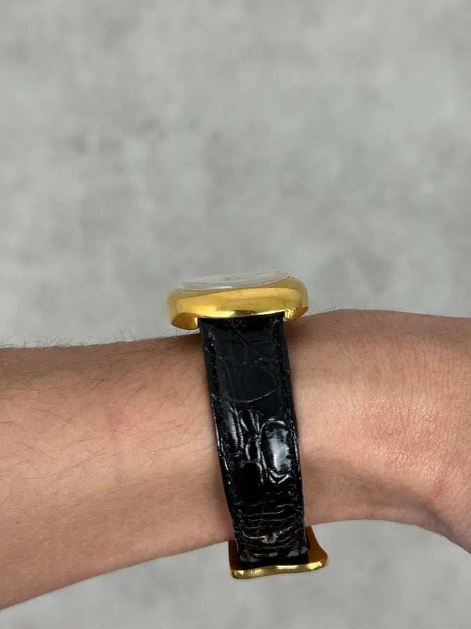 Softwatch Salvatore Dali Black Leather Melting Gold Dial Watch TPxVOyx 5