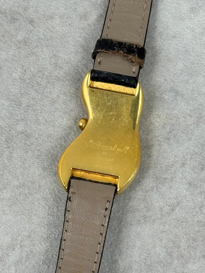 Softwatch Salvatore Dali Black Leather Melting Gold Dial Watch TPxVOyx 7
