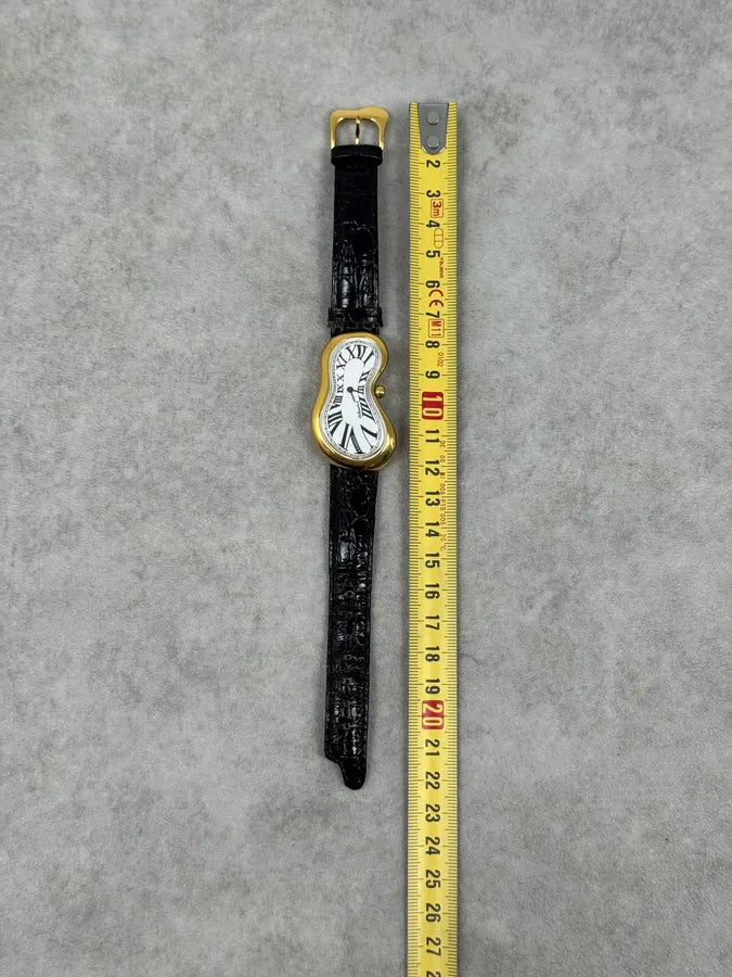 Softwatch Salvatore Dali Black Leather Melting Gold Dial Watch TPxVOyx 9