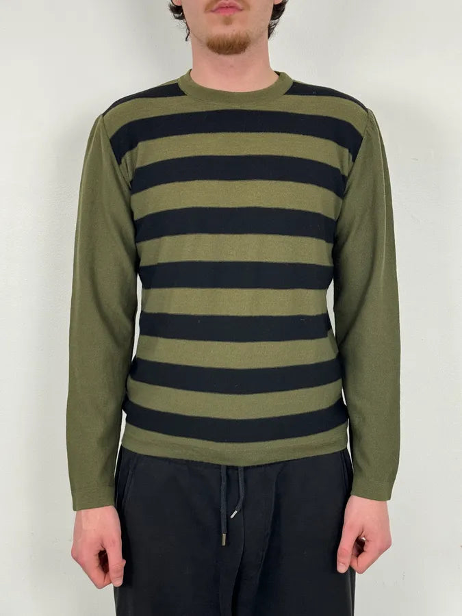 Sonia Rykiel Khaki & Black Merino Wool Striped Crewneck Sweater DybzcQb 1