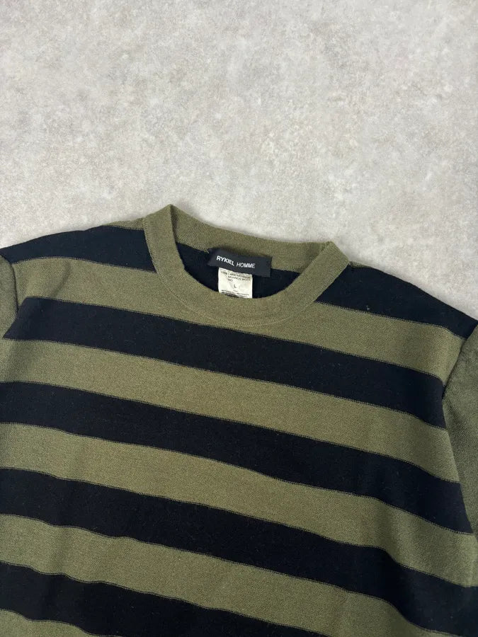 Sonia Rykiel Khaki & Black Merino Wool Striped Crewneck Sweater DybzcQb 3