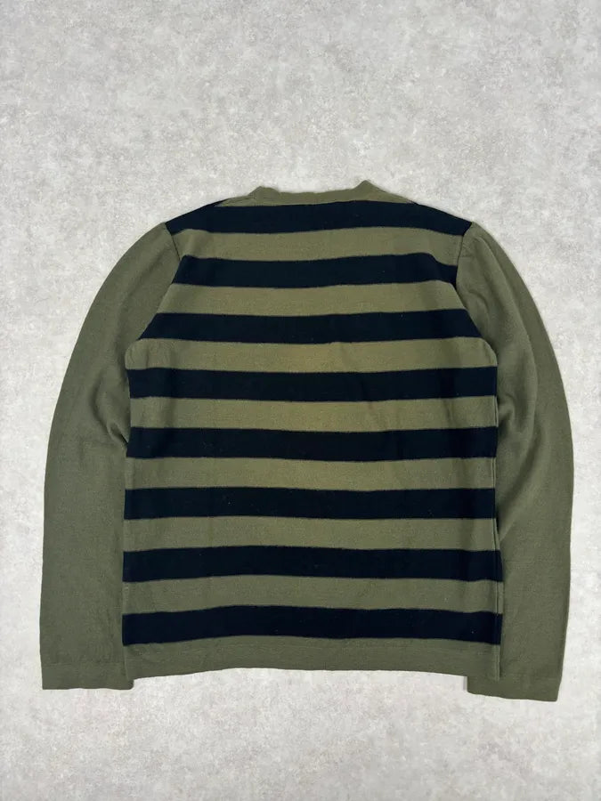 Sonia Rykiel Khaki & Black Merino Wool Striped Crewneck Sweater DybzcQb 4
