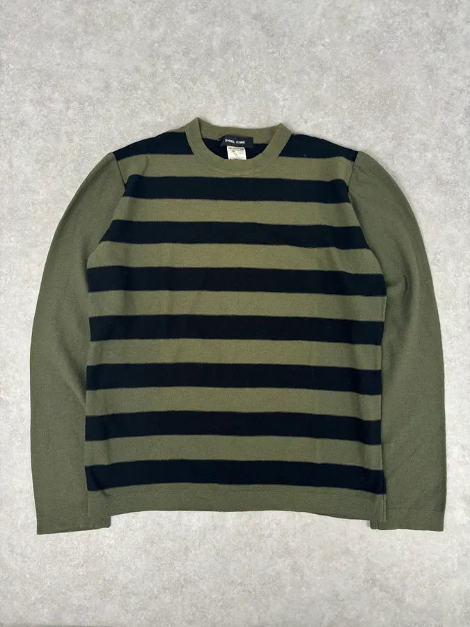 Sonia Rykiel Khaki & Black Merino Wool Striped Crewneck Sweater DybzcQb 0