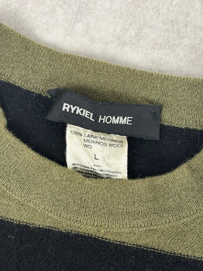 Sonia Rykiel Khaki & Black Merino Wool Striped Crewneck Sweater DybzcQb 6
