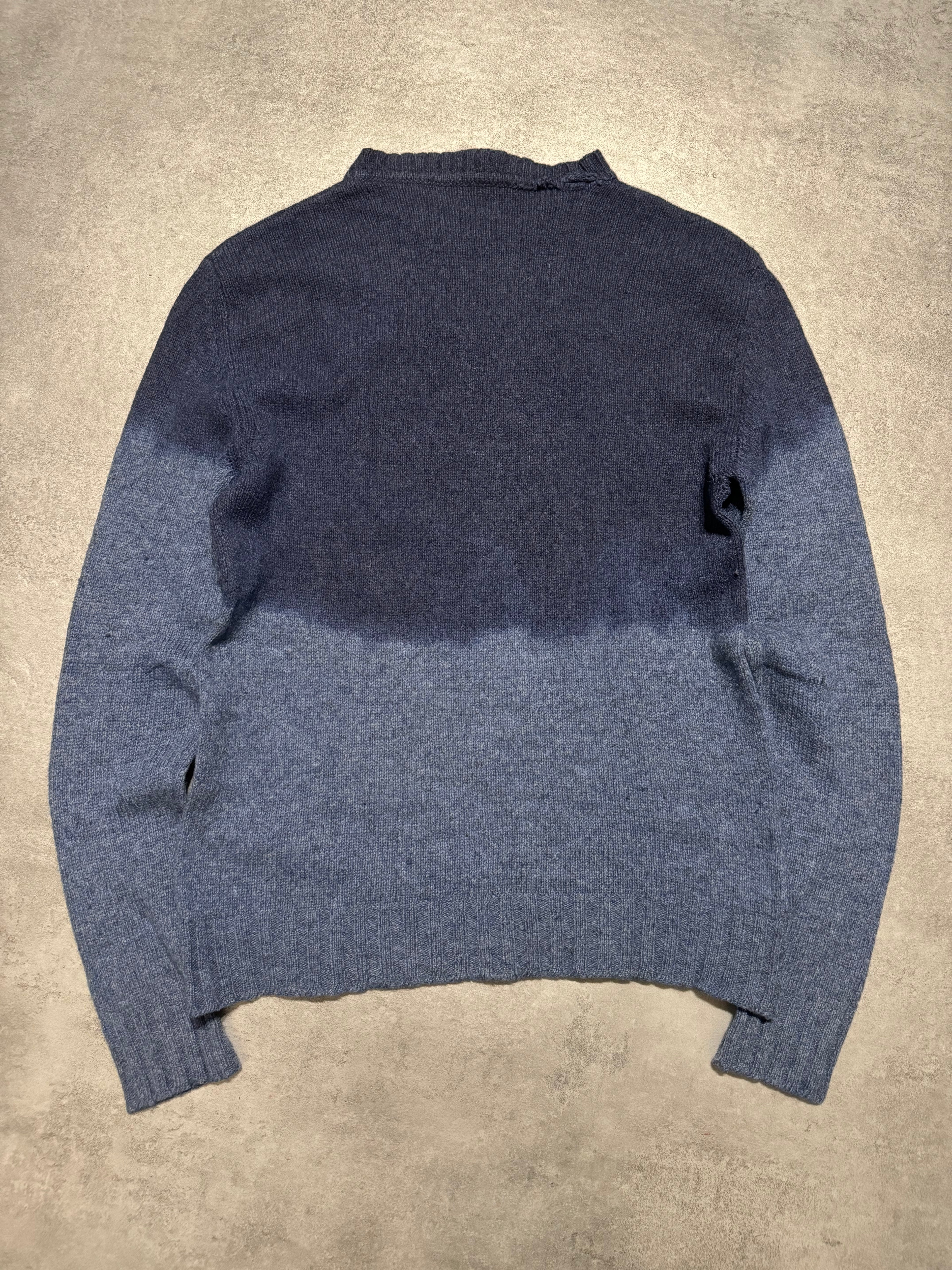 2000s Versace Navy Blue Gradient Sword Wool Sweater (L) - 2
