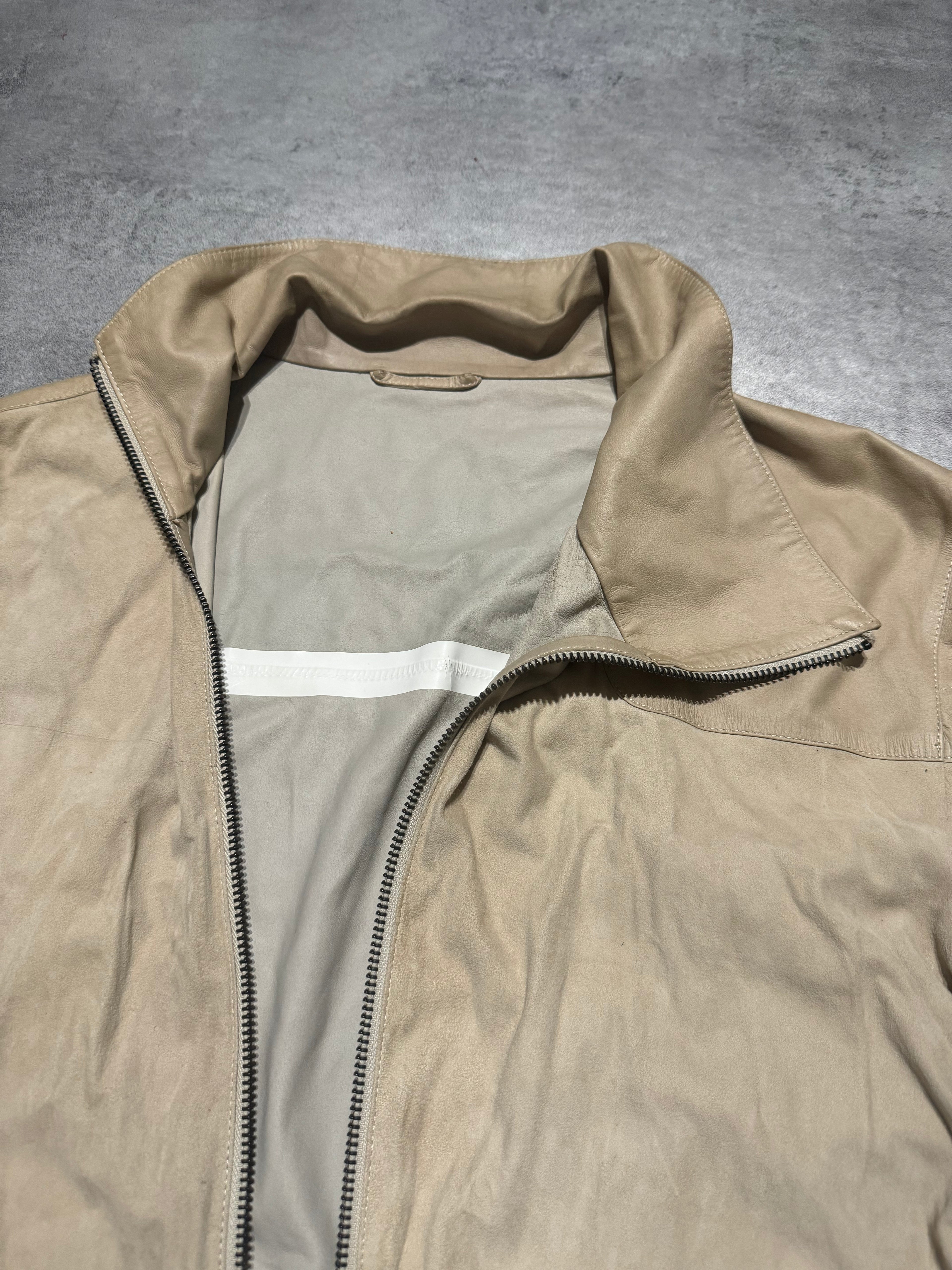 SS2013 Emporio Armani Beige Asymmetrical Suede Leather Jacket (M/L) - 12