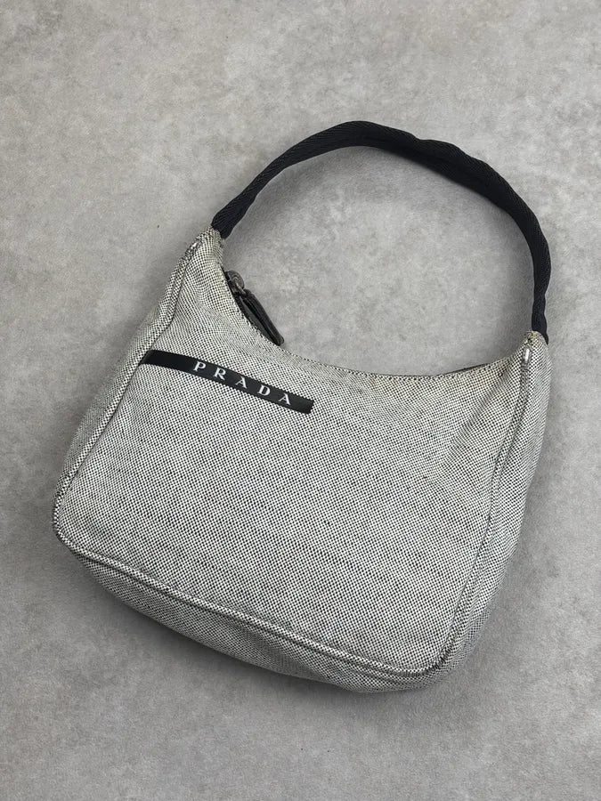 SS1999 Prada Grey Canvas Logo Hobo Bag YXHekrO 3