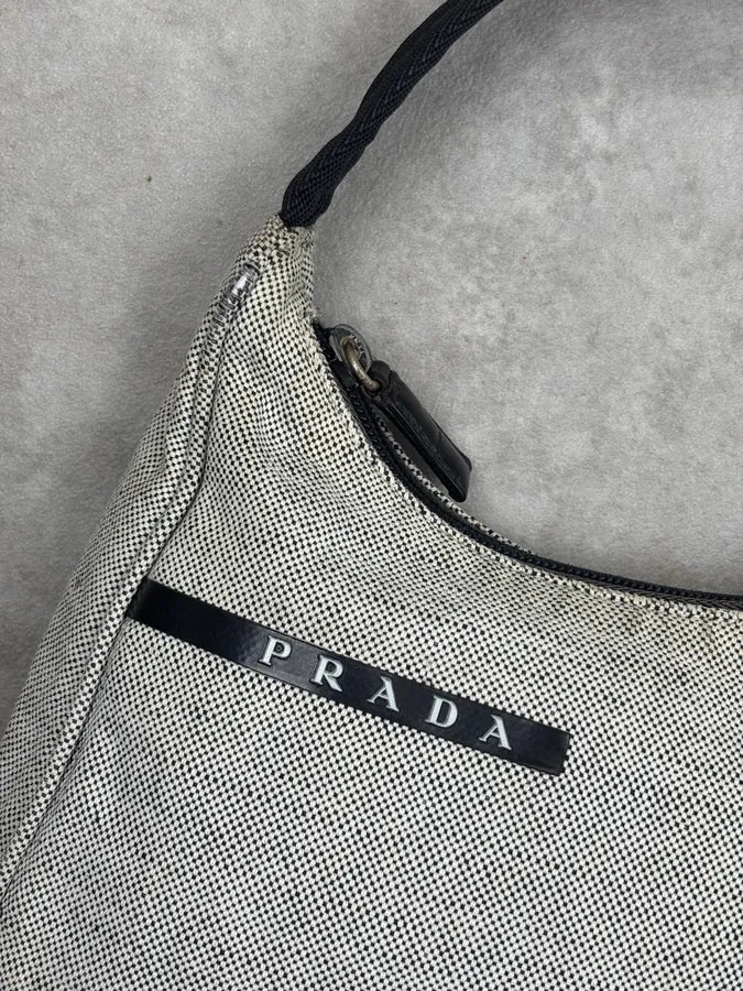 SS1999 Prada Grey Canvas Logo Hobo Bag YXHekrO 4