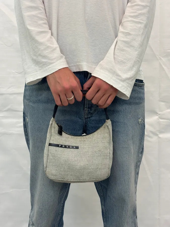 SS1999 Prada Grey Canvas Logo Hobo Bag YXHekrO 1