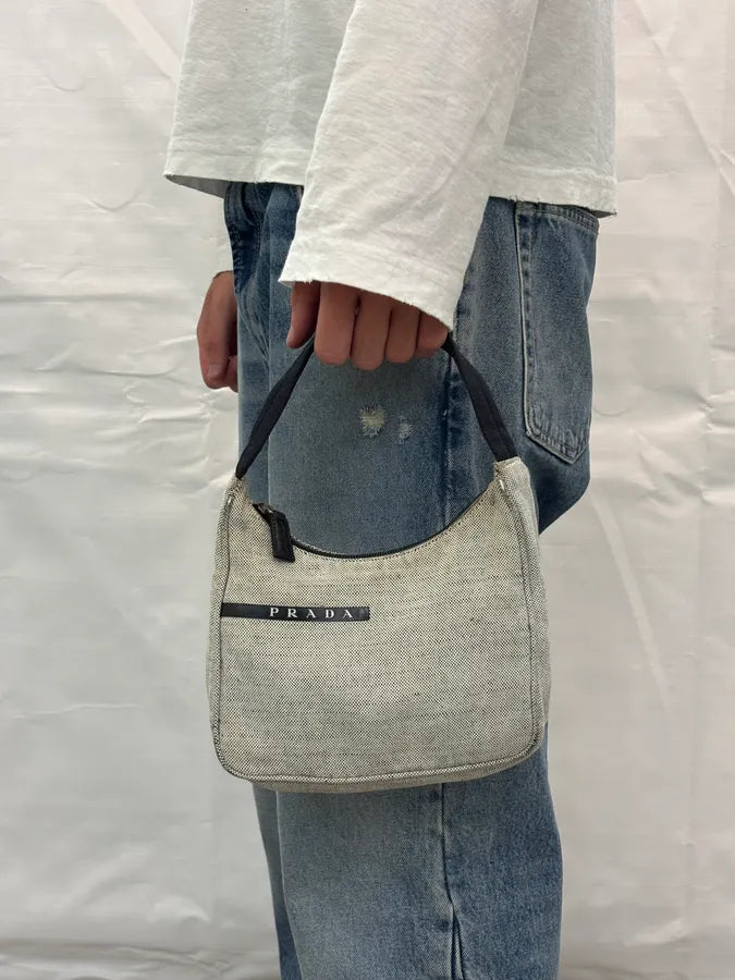 SS1999 Prada Grey Canvas Logo Hobo Bag YXHekrO 2