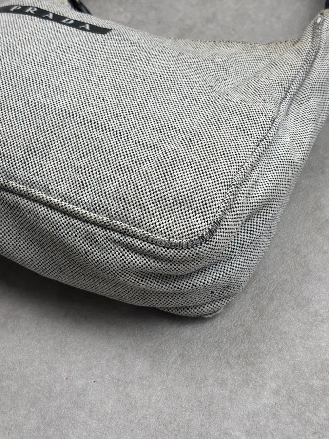 SS1999 Prada Grey Canvas Logo Hobo Bag YXHekrO 6