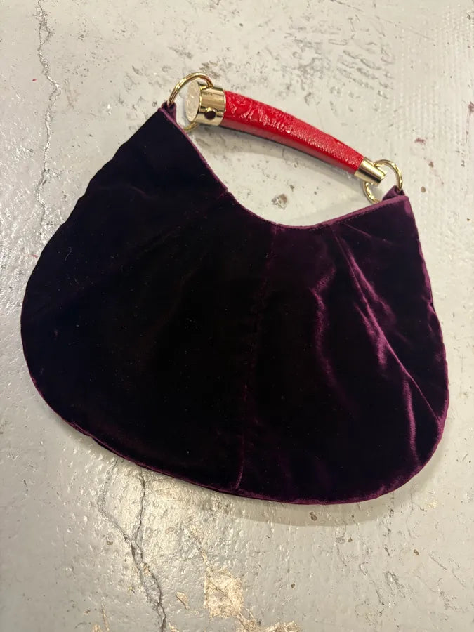 SS2002 Yves Saint Laurent Dark Purple Velvet Mombasa Handle Bag XnSvwKR 2