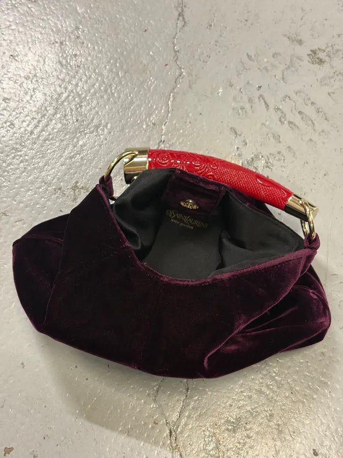 SS2002 Yves Saint Laurent Dark Purple Velvet Mombasa Handle Bag XnSvwKR 6