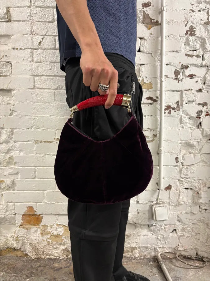 SS2002 Yves Saint Laurent Dark Purple Velvet Mombasa Handle Bag XnSvwKR 1