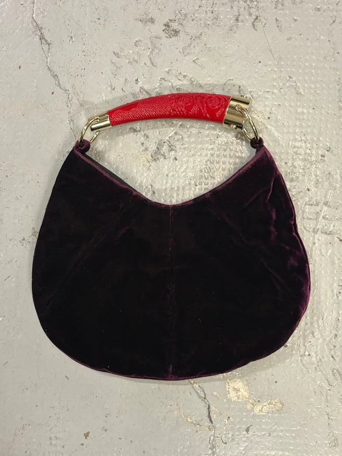 SS2002 Yves Saint Laurent Dark Purple Velvet Mombasa Handle Bag XnSvwKR 3