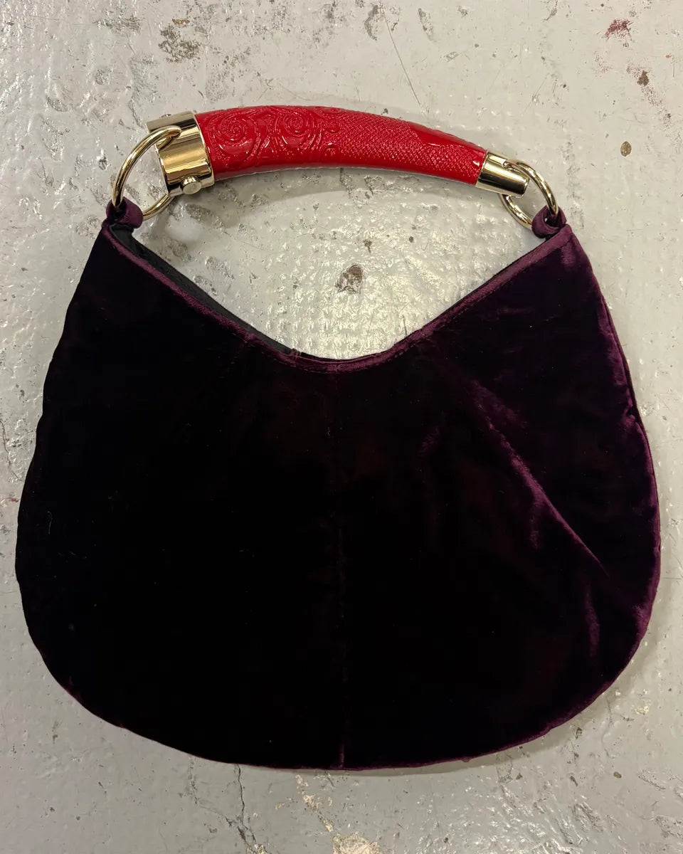 SS2002 Yves Saint Laurent Dark Purple Velvet Mombasa Handle Bag XnSvwKR 0