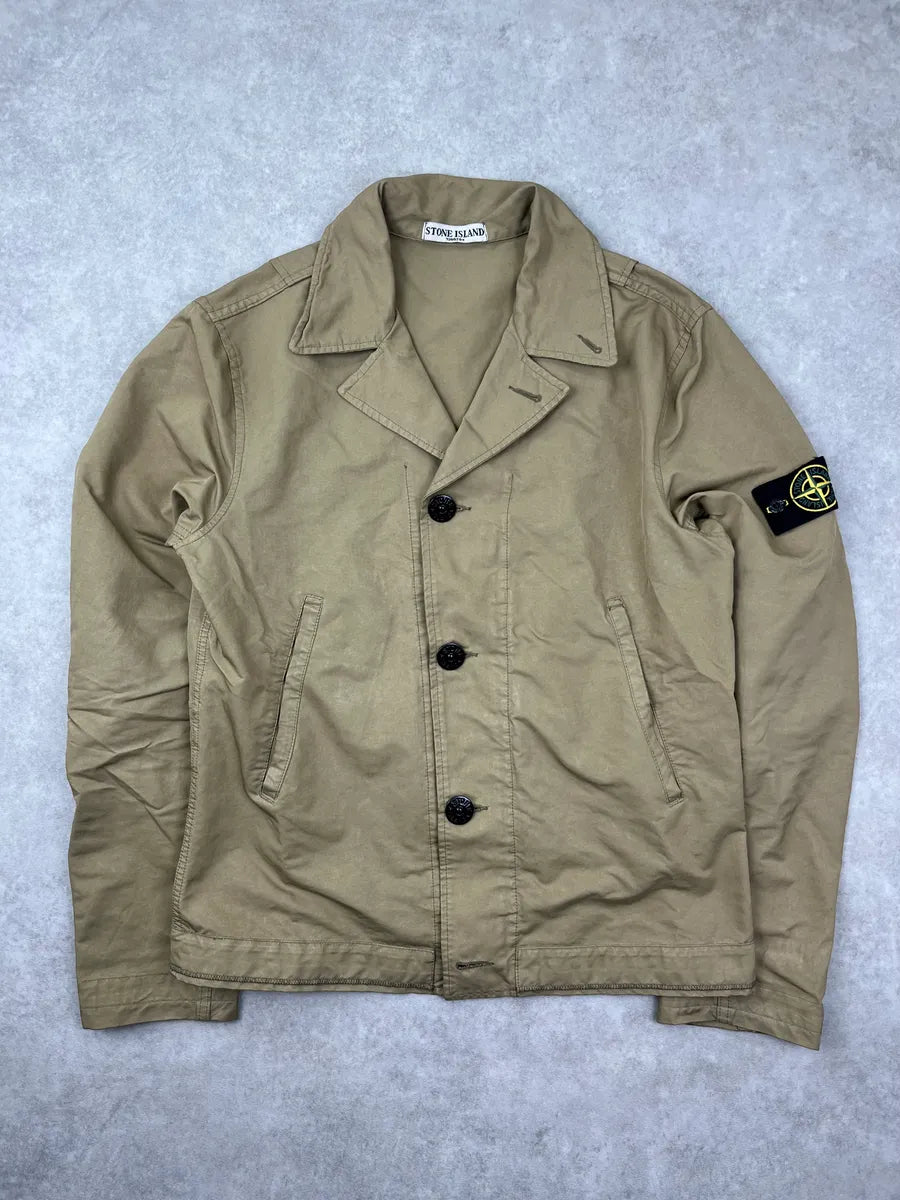 2000s Stone Island Beige Buttoned Military Light Jacket vjeZwnf 3