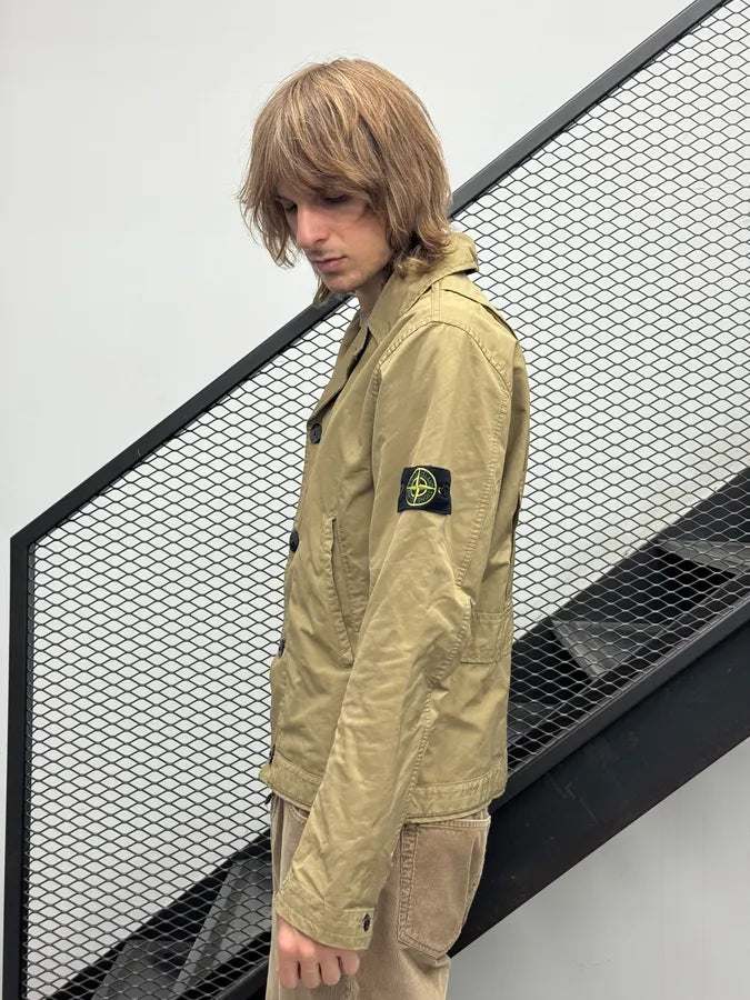 2000s Stone Island Beige Buttoned Military Light Jacket vjeZwnf 1