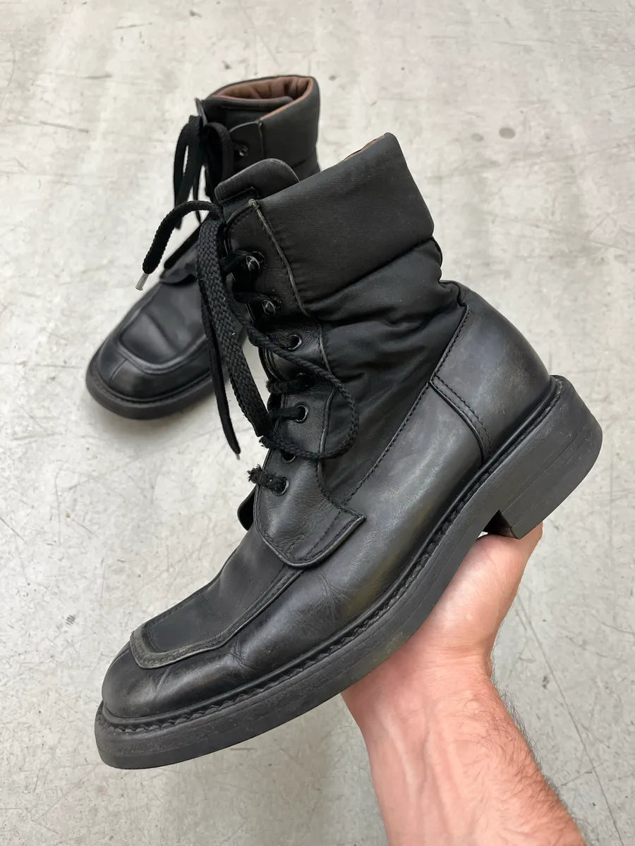 2000s Prada Military Black Lace-Up Leather Boots sqZPTKYS 0