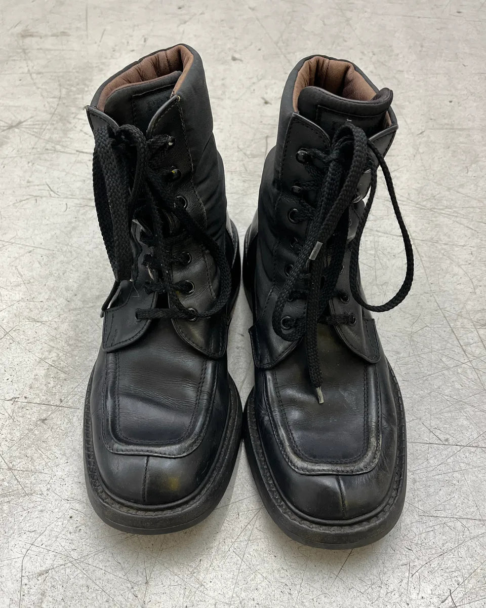 2000s Prada Military Black Lace-Up Leather Boots sqZPTKYS 3