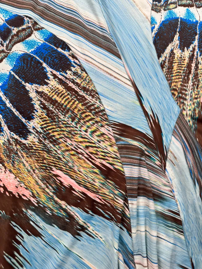 SS2004 Roberto Cavalli Blue Silk Feather Animal Print Midi Dress KFXwIqP 7