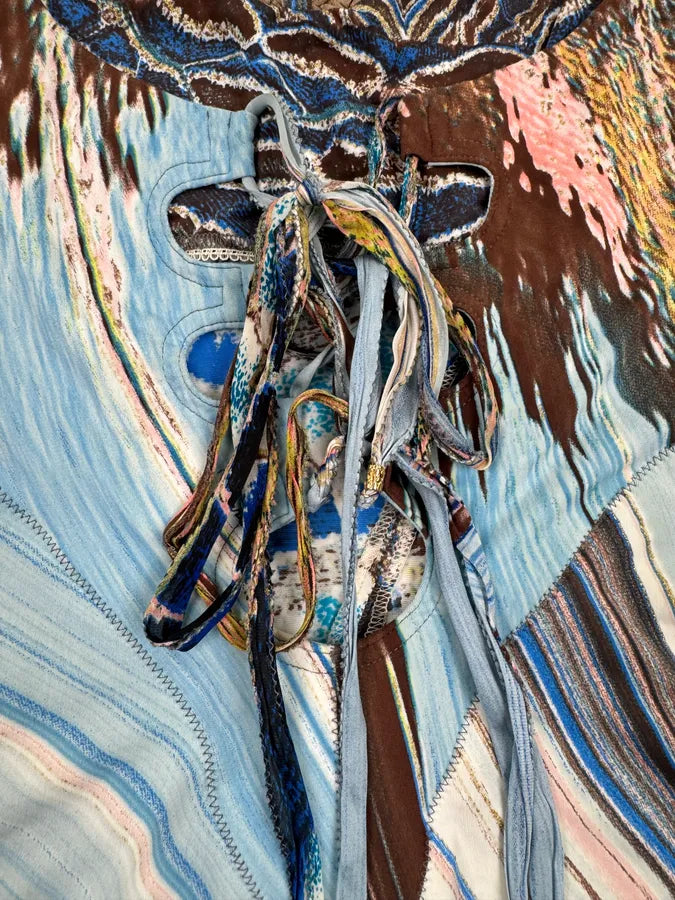 SS2004 Roberto Cavalli Blue Silk Feather Animal Print Midi Dress KFXwIqP 8