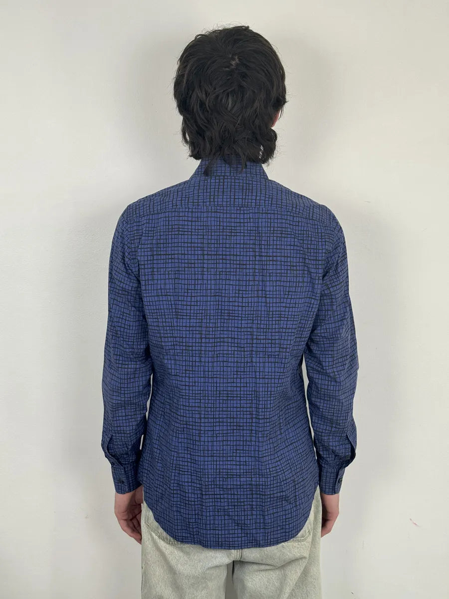 SS02018 Prada Blue & Black Checkered Abstract Shirt dWeKwCy 2