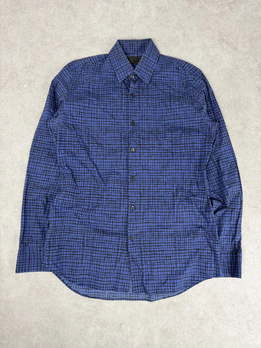 SS02018 Prada Blue & Black Checkered Abstract Shirt dWeKwCy 3