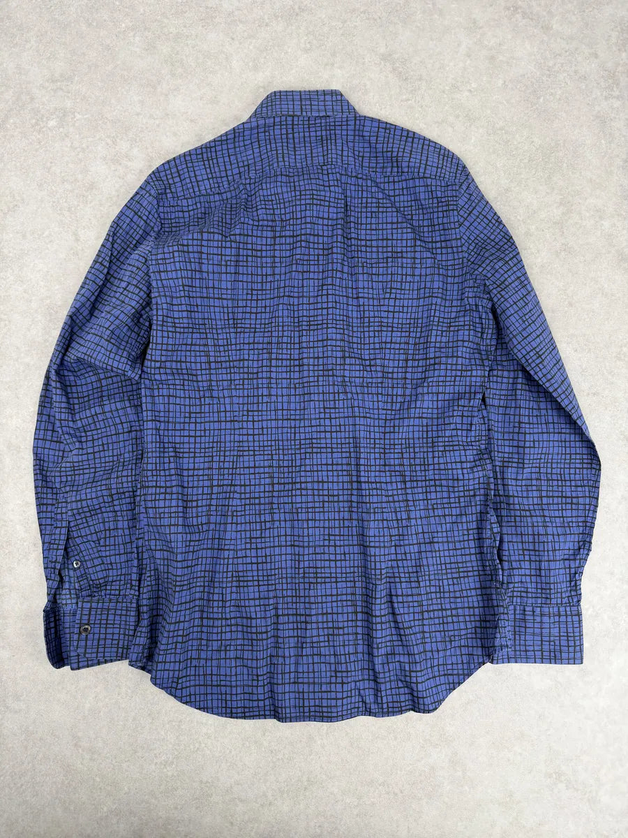SS02018 Prada Blue & Black Checkered Abstract Shirt dWeKwCy 4