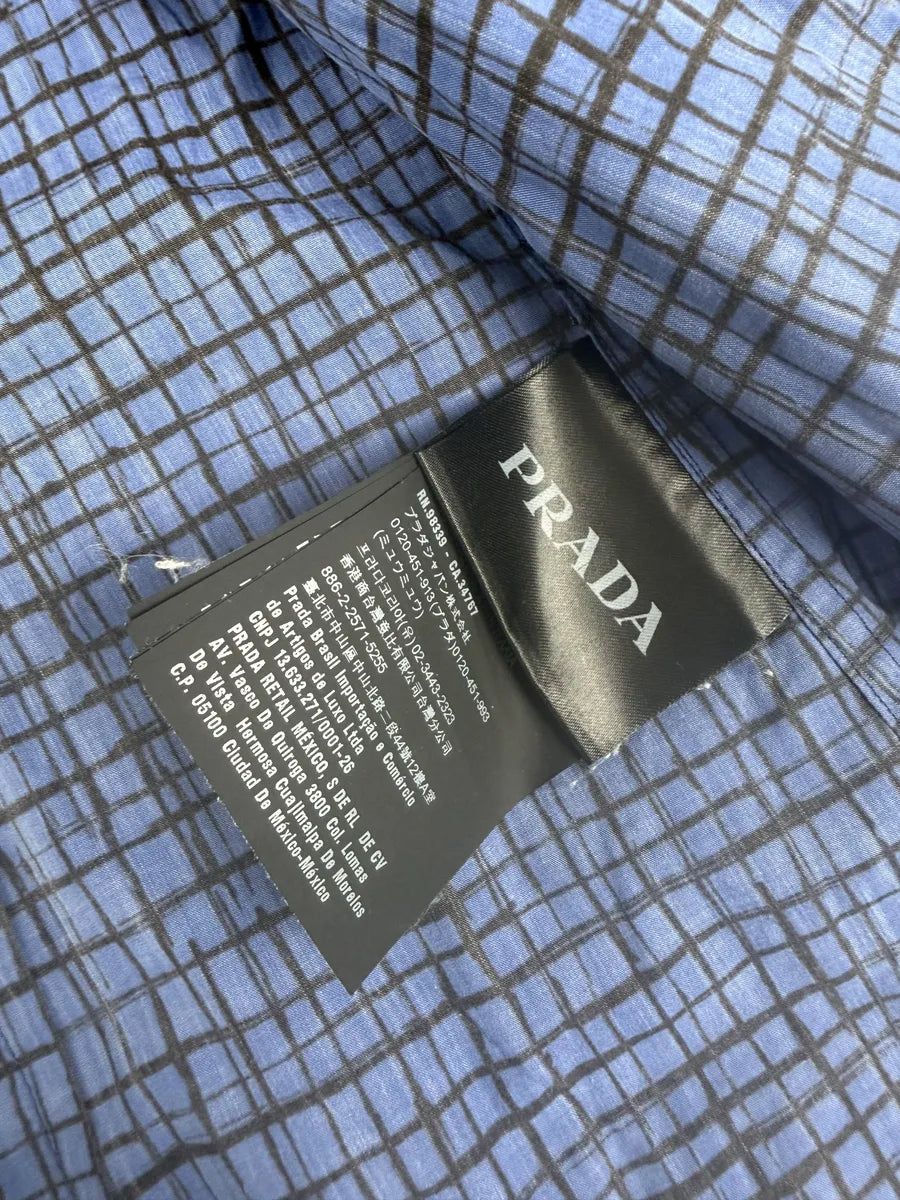 SS02018 Prada Blue & Black Checkered Abstract Shirt dWeKwCy 8